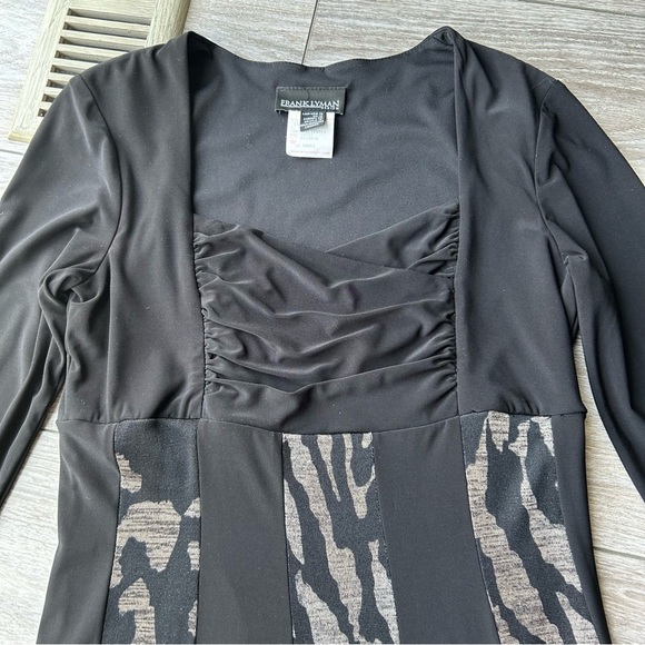 Frank Lyman Black and  Leopard Print Square Neck Jersey Dress - Picture 9 of 13